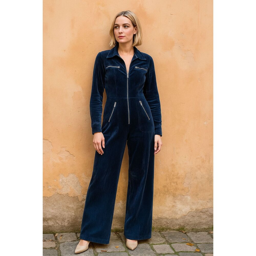 Vintage Ragtime Black Stripe Velvet Overalls Coveralls Jumpsuit Women's Sz Small